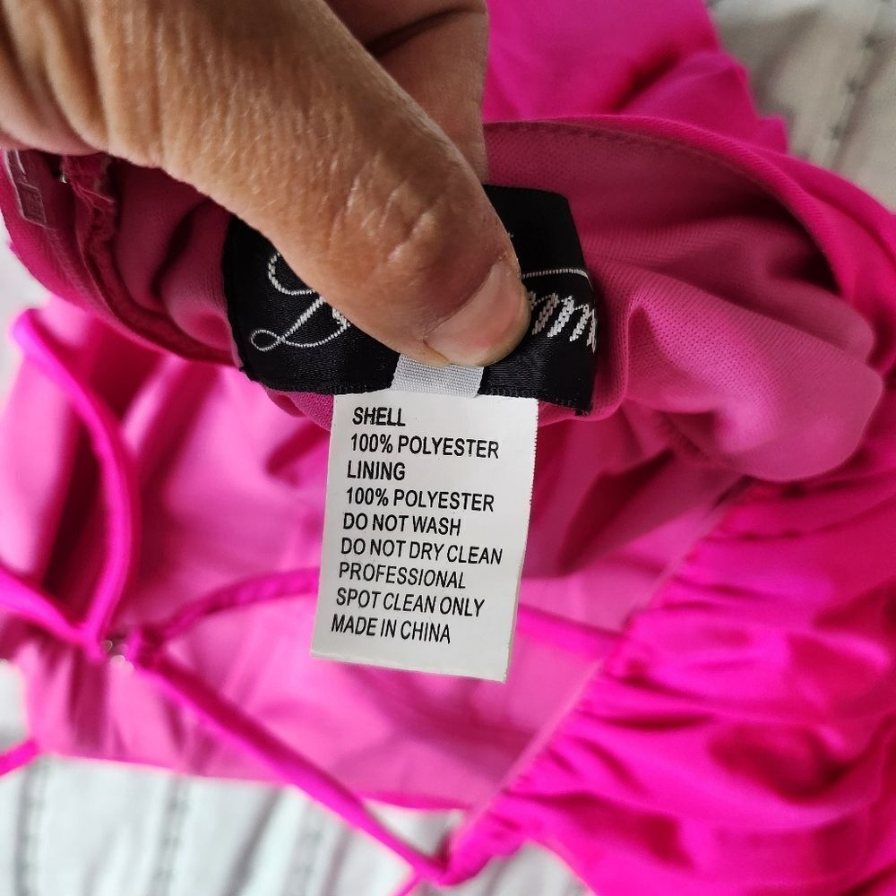 La Femme Hot Pink Ruched Scoop Modest Prom Sheath Dress - Picture 11 of 12